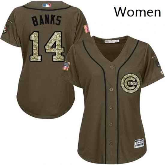 Womens Majestic Chicago Cubs 14 Ernie Banks Authentic Green Salute to Service MLB Jersey